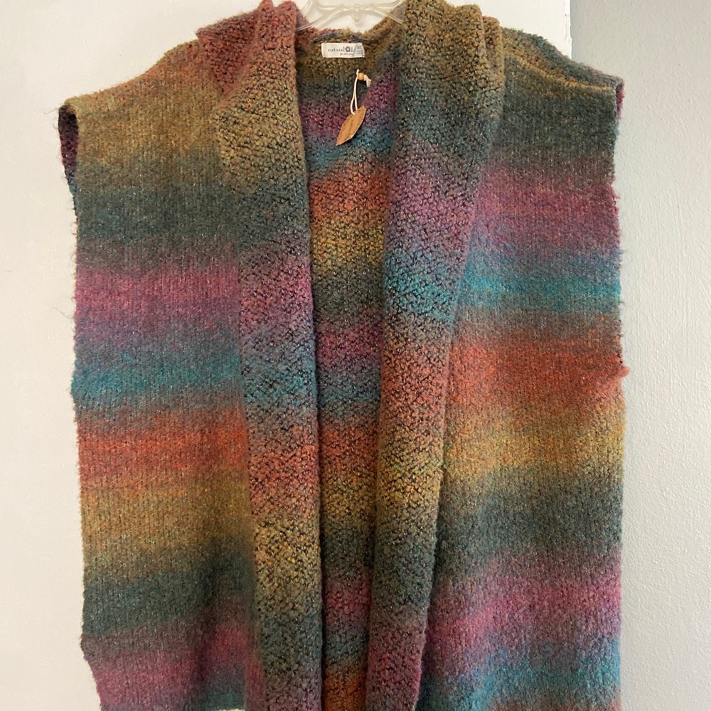Natural Life Hooded Open Front Ombre Striped Vest Cardigan Sweater